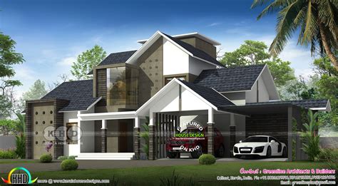 2477 Sq Ft 4 Bedroom Modern Sloping Roof Kerala Home
