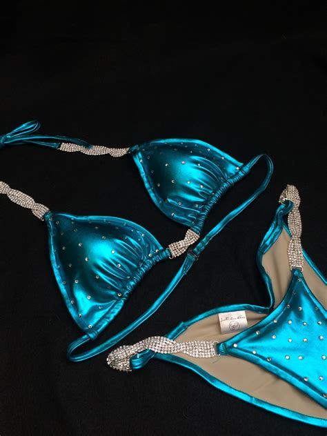 Turquoise Metallic Competition Bikini With Braided Connectors And