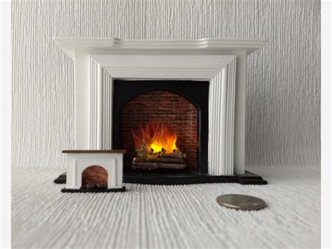148 14 Inch Scale Dollhouse Miniature Fireplace With Walnut Wood