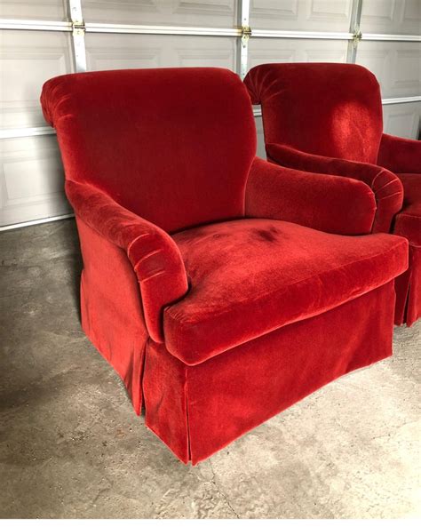 Pair Of Stunning Velvet Mohair English Roll Arm Club Chairs On Swivel
