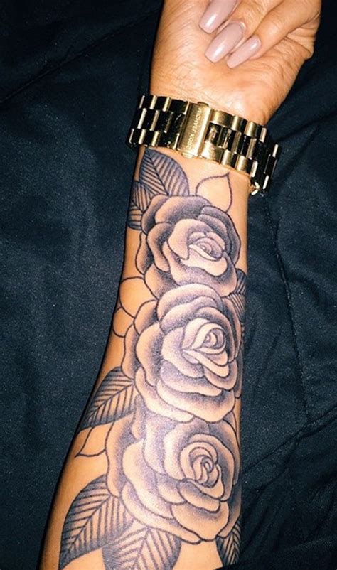 Realistic Vintage Rose Forearm Tattoo Ideas For Women Black Floral Flower Arm Sleeve Tat