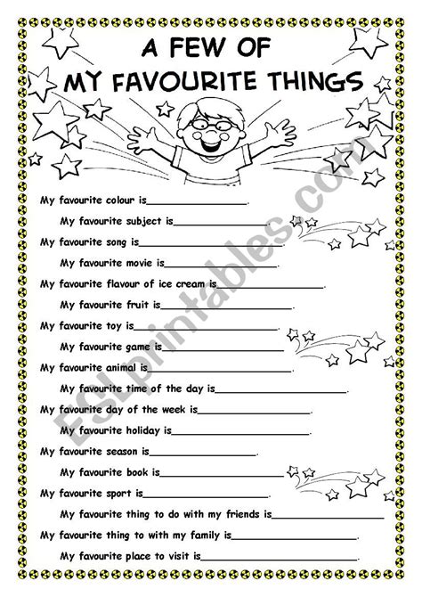 My Favourite Things Esl Worksheet By Santosnuno