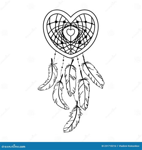 Hand Drawn Heart Shaped Dream Catcher Stock Vector Illustration Of