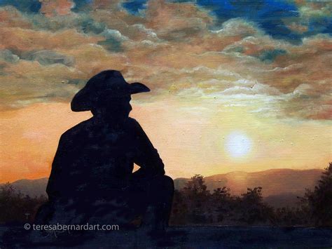 Cowboy Sunset Teresa Bernard Oil Paintings