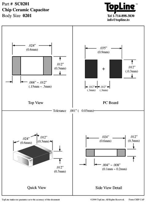 0201 Chip Capacitors Sc0201p7a Tin 0201 Specification