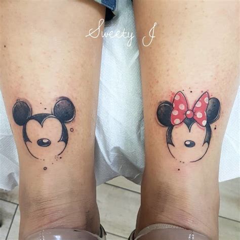 Trendy Mickey And Minnie Mouse Tattoo On Both Legs Disney Couple