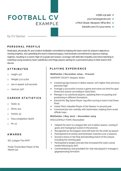 Football Cv Example And Template Free Download