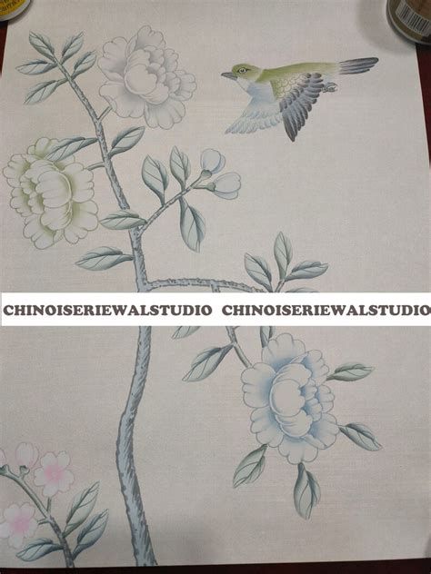 Sample For Chinoiserie Hand Painted Wallpaper On White Silk Etsy