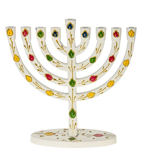 White Metal Menorah With Colorful Leaves