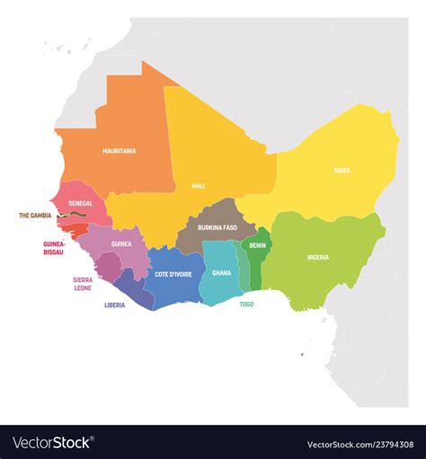 West Africa Region Colorful Map Of Countries In Vector Image