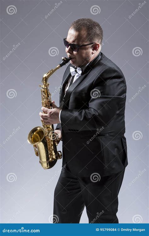 Portrait Of Caucasian Saxophone Player Stock Photo Image Of Action