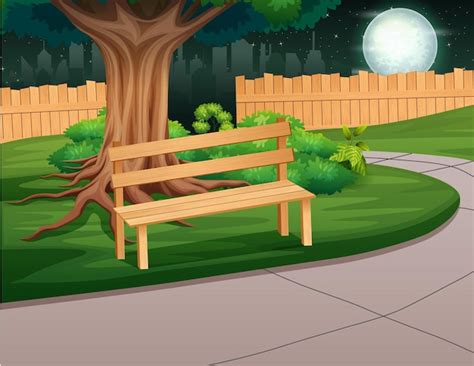 Premium Vector A Wooden Bench In The Park At Night Landscape