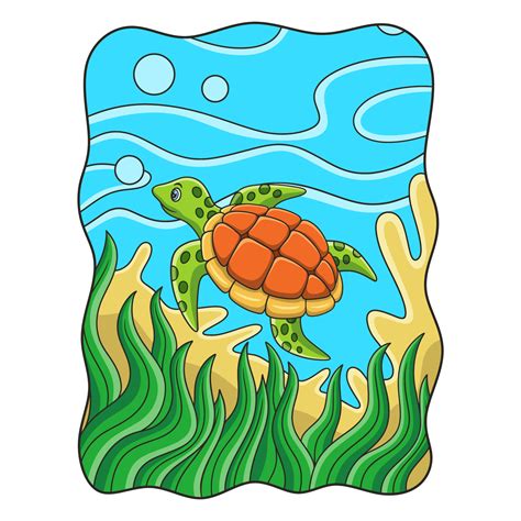 Ilustración De Dibujos Animados Tortugas Están Nadando En El Mar Con