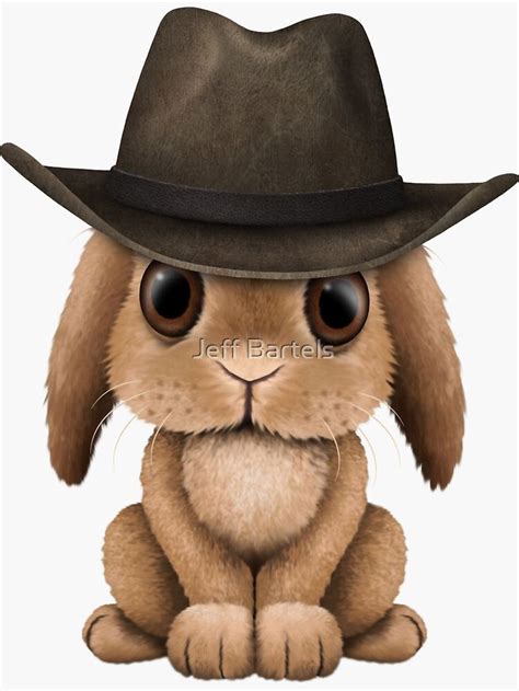 Cute Brown Baby Bunny Cowboy Sticker By Jeff Bartels Cute Animal