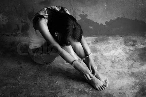 The Slave Girl Was Handcuffed And Kept Women Violence And Abused Concept Human Trafficking
