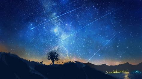 Shooting Stars Night Sky Anime 4k 3840x2160 Hd Wallpaper
