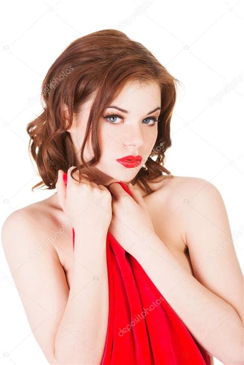 Attractive Naked Woman With Red Material Stock Photo By Piotr