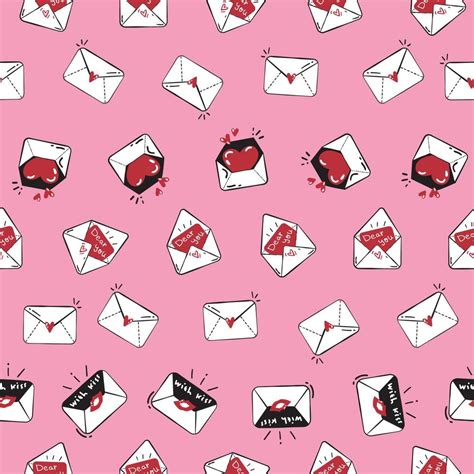Seamless Pattern With Cute Mails Arranged In Line On Pink Background
