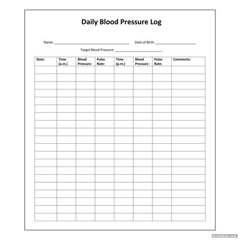 Blood Pressure Tracker Chart Printable Ververmont