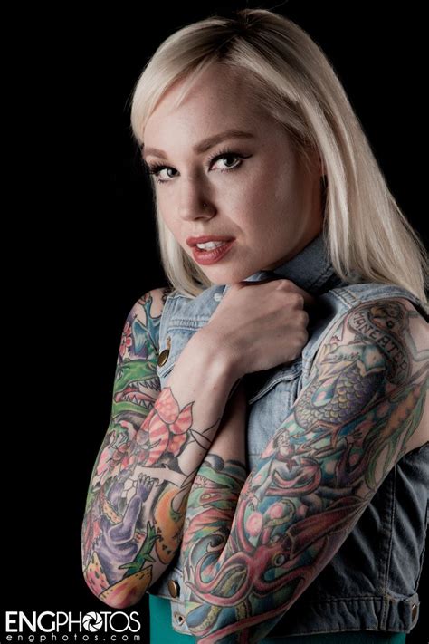 Tattooed Blonde Jean Tattoo Girl Studio Portrait Photography