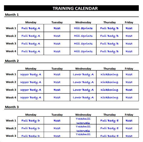 Weekly Training Schedule Template Printable Schedule Template