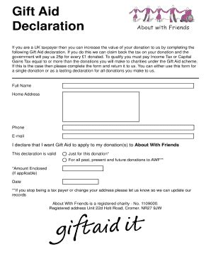 Fillable Online Aboutwithfriends Co Gift Aid Declaration About With