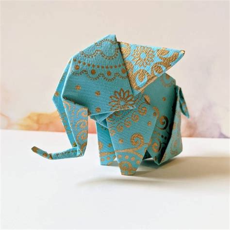 Medium Origami Elephant In Indian Paper Features Teal And Etsy