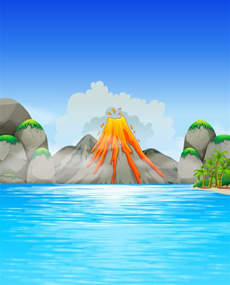 Volcano Eruption By The Lake 416875 Vector Art At Vecteezy