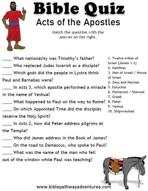 Printable Bible Quiz Acts Of The Apostles Bible Activities For Kids