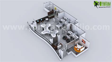 Yantram Studio Creative Modern 3d Office Floor Plan Rendering Ideas