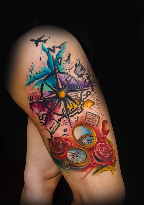 Water Color Tattoo Compass Tattoo Girl Tattoo Travel Tattoo Oklahoma Tattoo Lawton Tattoos