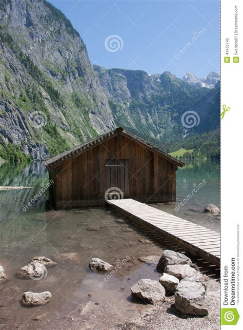 Boathouse At Obersee Lake Behind The Watzmann Massif Salet At