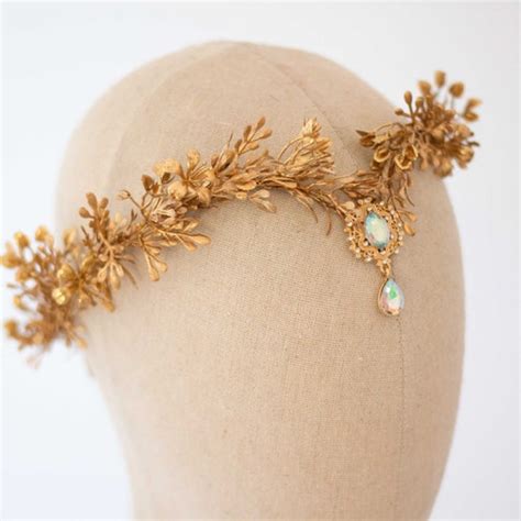 Gold Leaf Diadem Elven Flower Crown Elf Headpiece Leaf Etsy