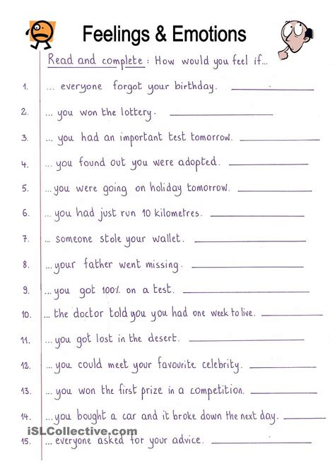 Read And Complete Feelings Feelings And Emotions Worksheets