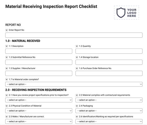 Material Receiving Inspection Report Checklist Joyfill