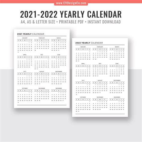 Free Printable Year At A Glance Calendar 2022 Calendar Printables