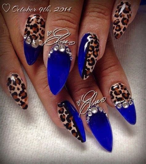Navy Blue And Leopard Print Nails Cheetah Nail Designs Rhinestone