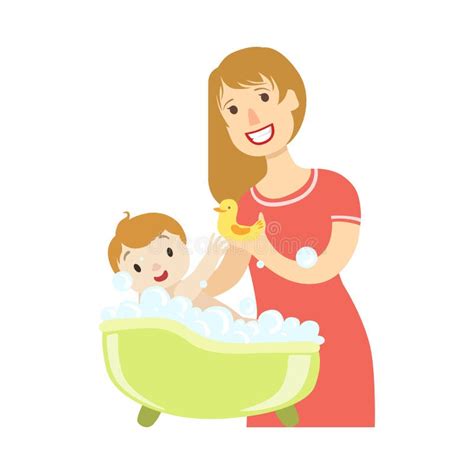 papá y mamá que dan el baño al bebé ilustración del vector ilustración de bebé baño 91694229