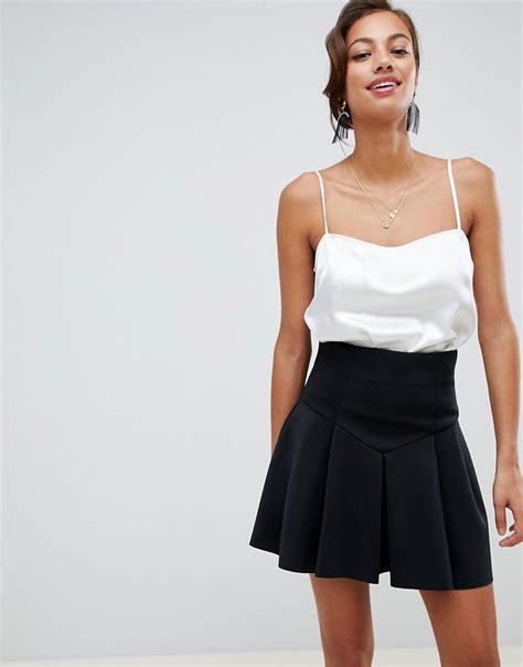 Asos Design Seamed Skater Mini Skirt With Box Pleats Black Fashion Gone Rogue