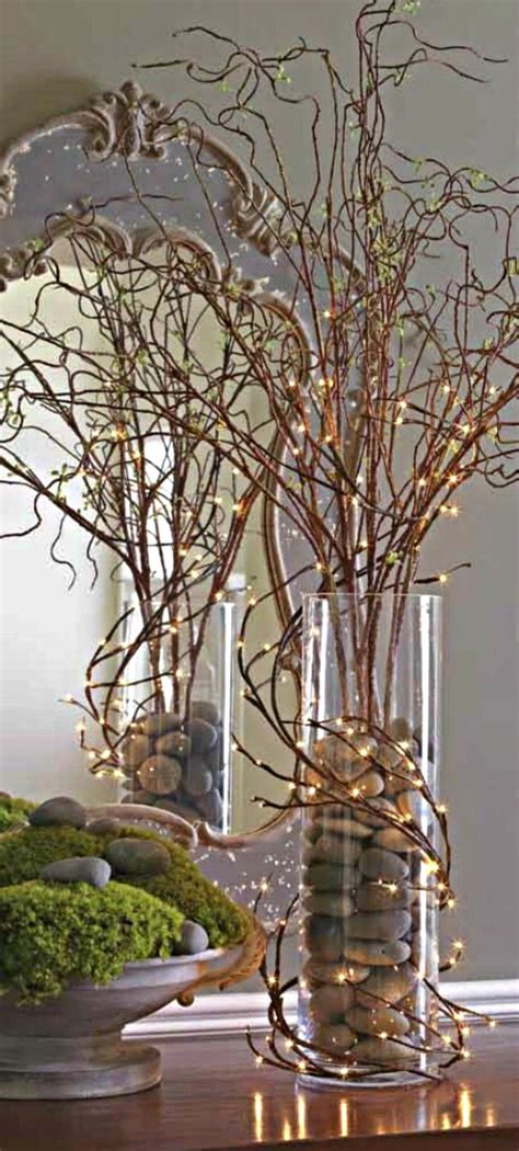 Twigs Lights And Rocks Arrangement Ideas For Engmnt Wedding Daughter Christmas Decorations