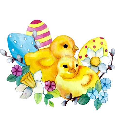 Two Easter Chickens Hatched From Egg Stock Vector Illustration Of