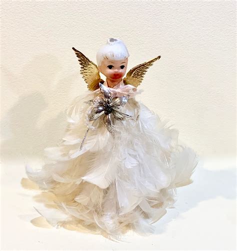 vintage feather angel tree topper star wand christmas etsy tree toppers christmas angels
