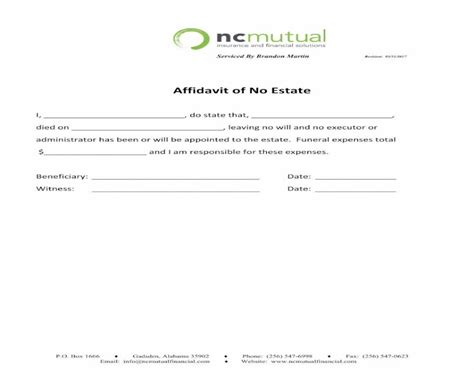 Affidavit Of No Estate Nc Mutual Financial Affidavit Of No Estatepdf