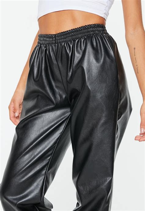 Black Faux Leather Joggers Missguided Lederbekleidung Schwarze