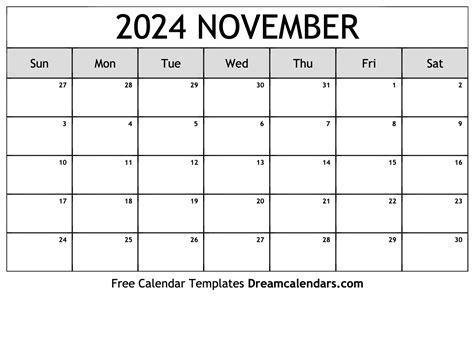 Printable Monthly Calendar November 2024 Printable Word Searches