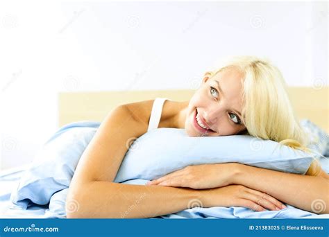 Pretty Woman Laying In Bed Daydreaming Royalty Free Stock Photo Image