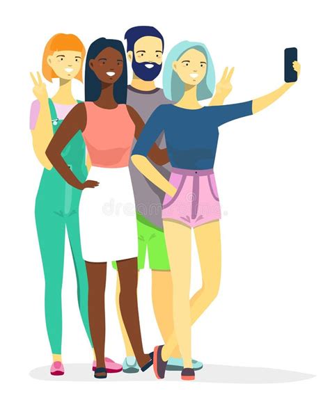 Multiracial Group Friends Taking Selfie Stock Illustrations 22