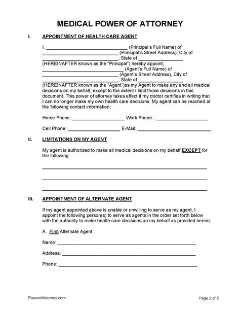 Medical Power Of Attorney Form Free Printable