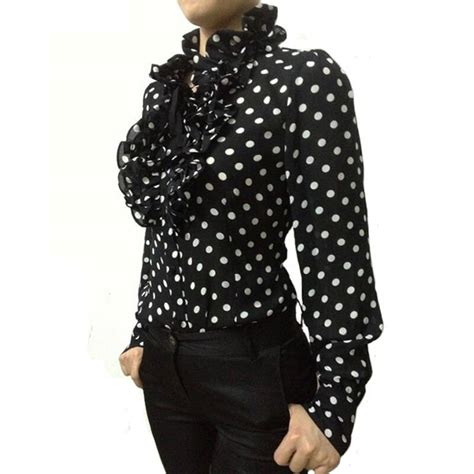 ruffles chiffon polka dot blouse women s fashion clothing