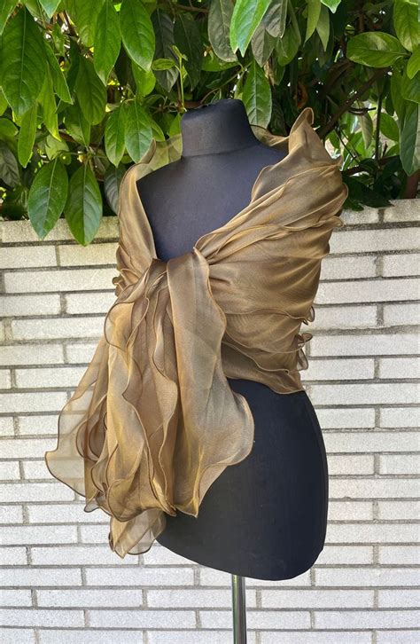 Organza Shrug Shawl Brown Golden Gold Old Gold Color Wrap Etsy In